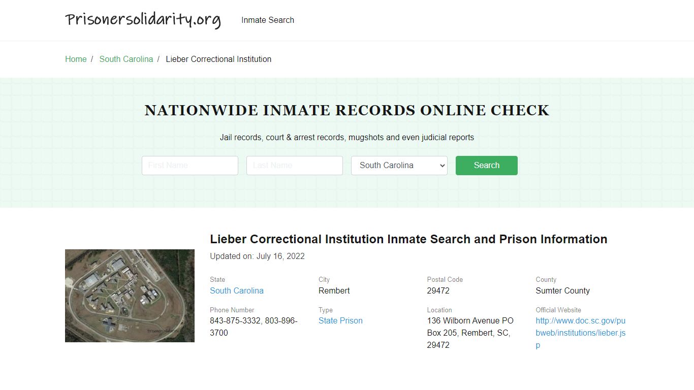 Lieber Correctional Institution Inmate Search, Visitation, Phone no ...
