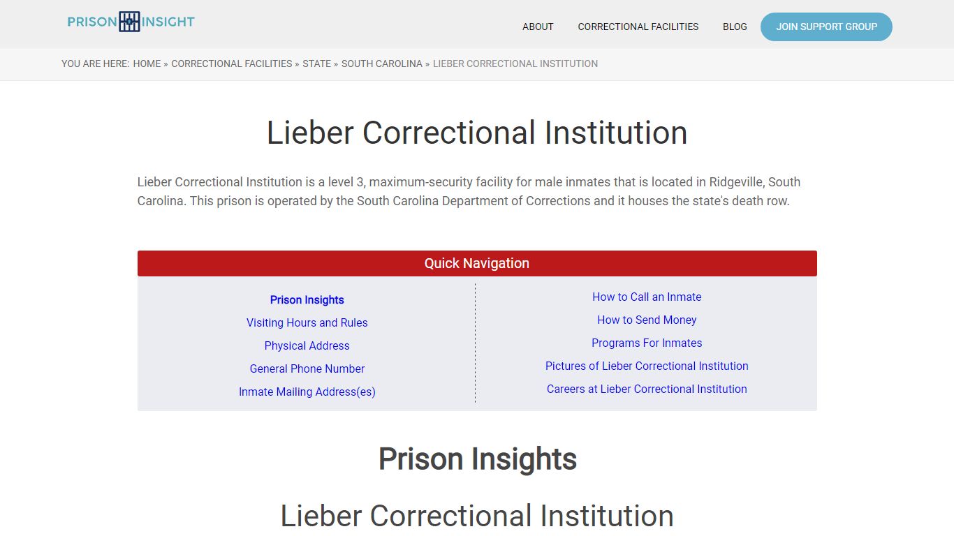 Lieber Correctional Institution - Prison Insight